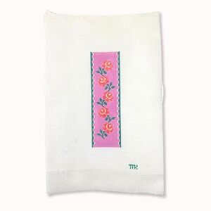 Floral Bookmark Needlepoint Canvas Stitch Painted 14m Light Magenta Orange Green